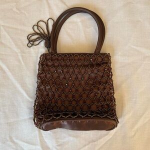 Dark Brown Satin Beaded Mini Bag Purse